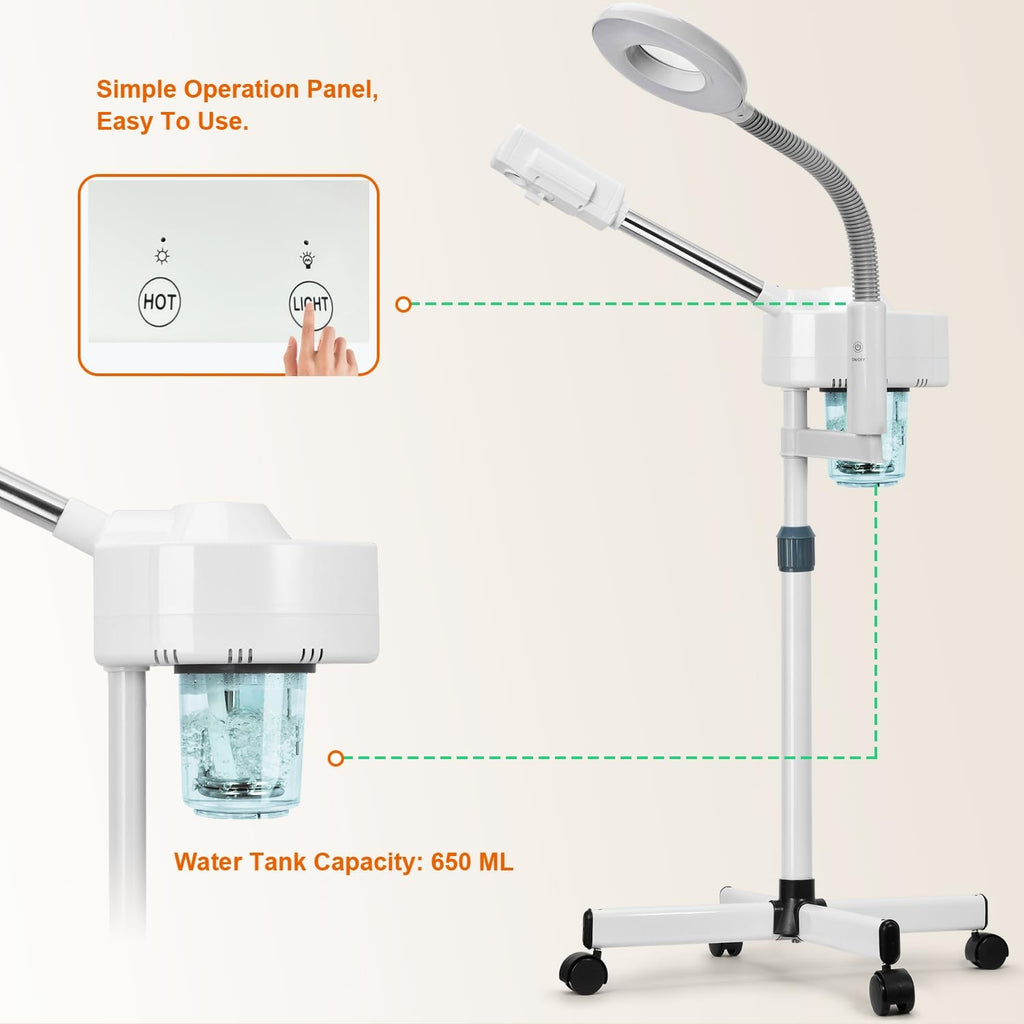 Professional 2-in-1 Facial Steamer with 5X Magnifying Lamp - Home Spa Equipment