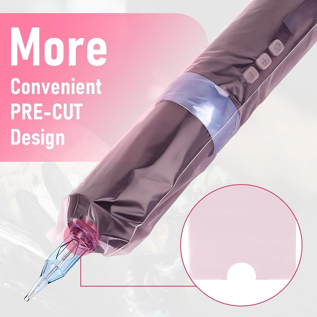 Pink Tattoo Pen Covers & Grip Tapes Set – 200 Pcs, Waterproof 2" Covers & 2"x5yd Grips