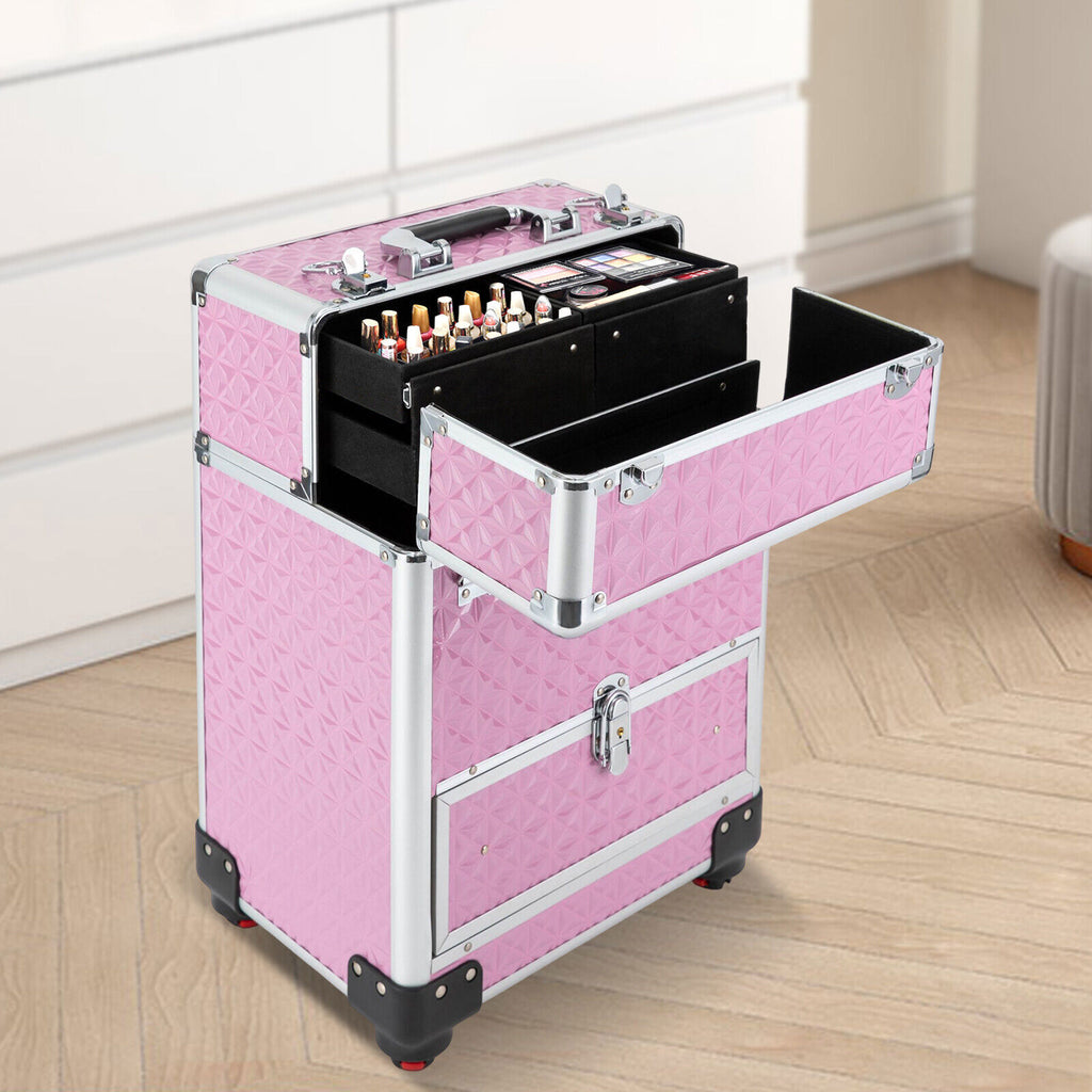 Rolling Makeup Train Case with Large Capacity & Organizer