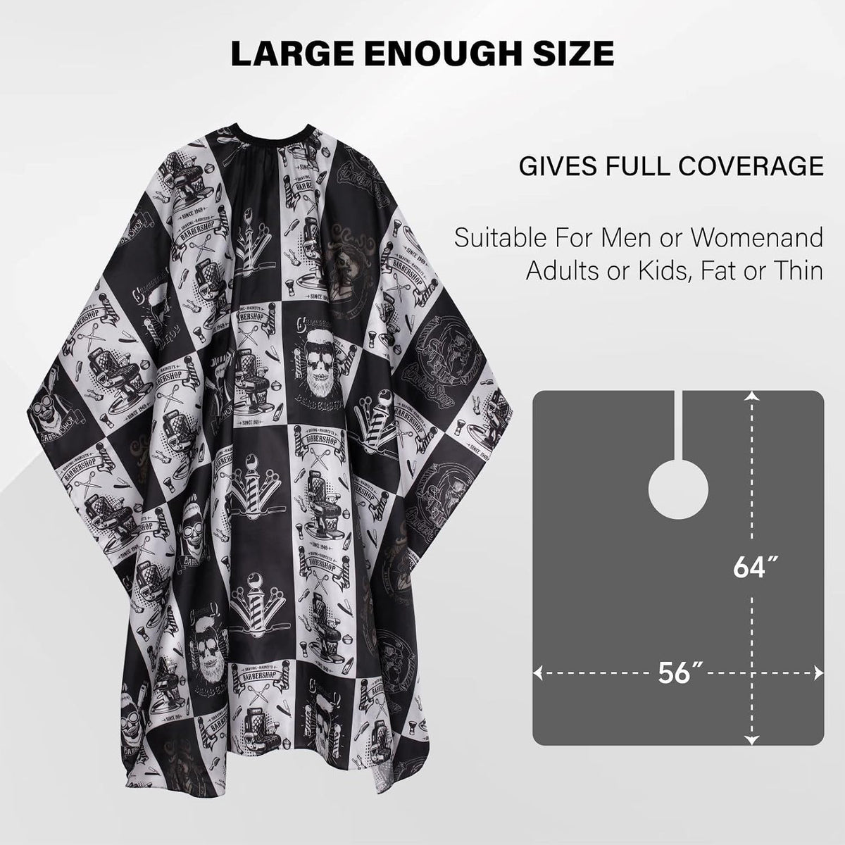 Waterproof Barber Cape with Adjustable Snap Closure 64x56 Inches for Haircut & Styling