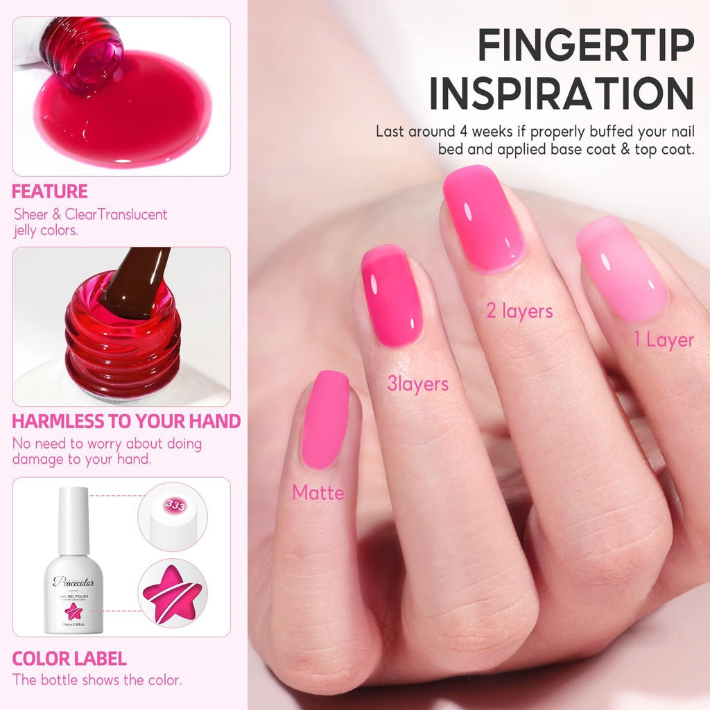 Neon Jelly Gel Nail Polish Set - 6 Vibrant Colors for Creative Nail Art