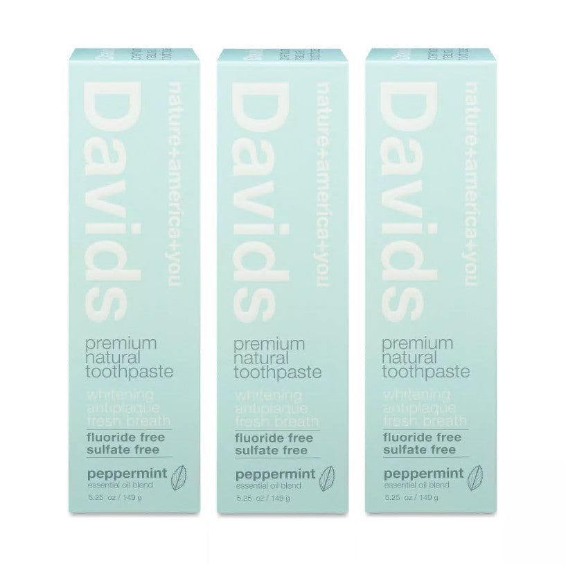 Peppermint Toothpaste Pack of 3 - Fluoride-Free, Whitening, Antiplaque, Recyclable Metal Tube