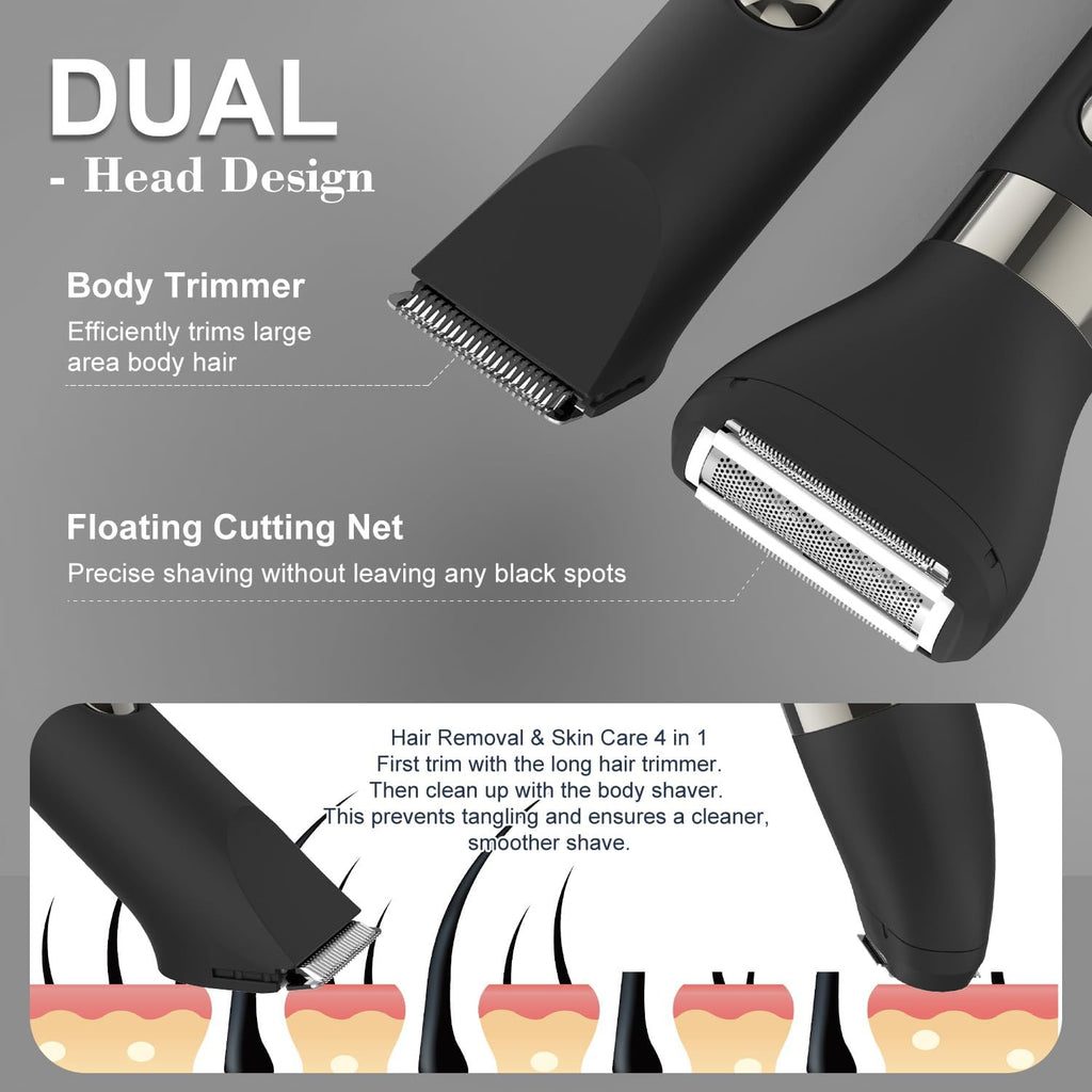 4-in-1 Waterproof Men’s Body Hair Trimmer with Dual Heads & Accessories