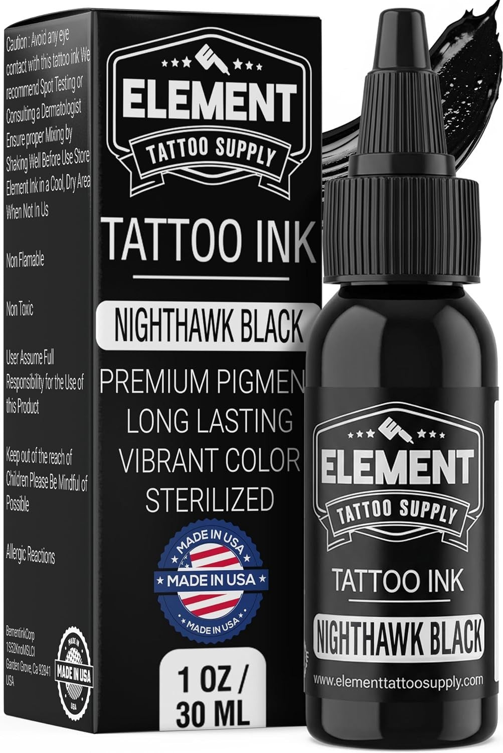 Nighthawk 1oz Black Tattoo Ink for Clean Lines & Shading