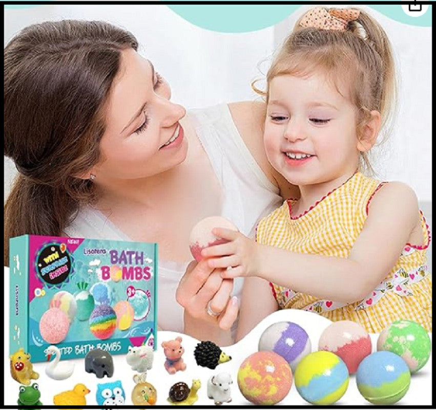 Kids Bath Bombs Set with Surprise Toys - Natural & Colorful 12 Pack