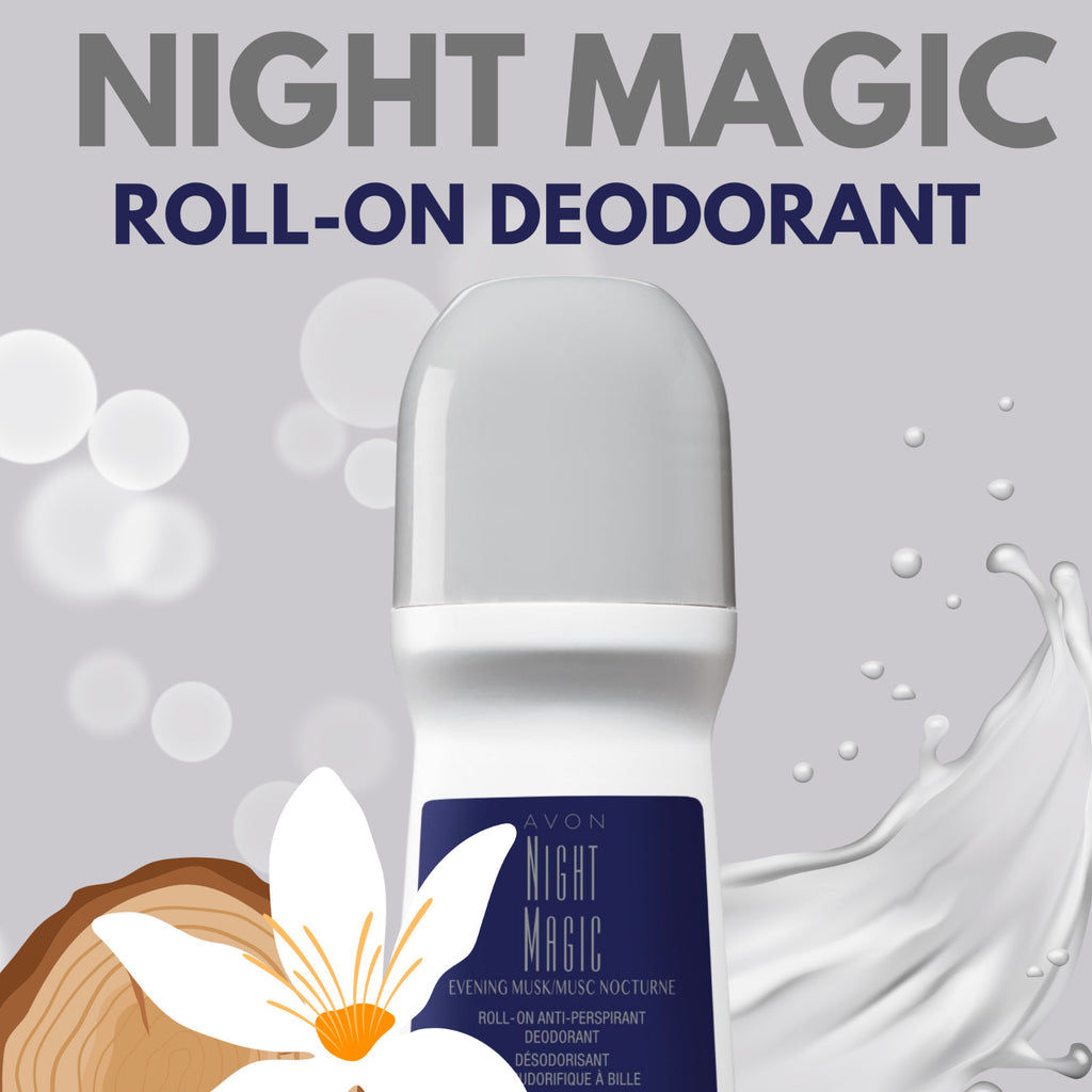 Avon Night Magic Musk Roll-On Deodorant 2.6 fl oz Pack of 4 - Long-Lasting Freshness