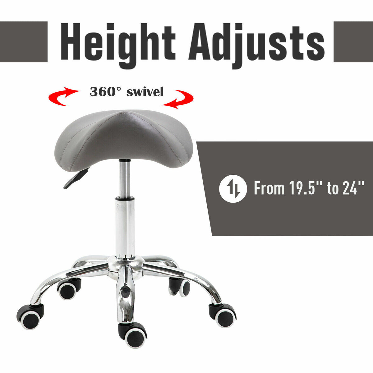 Adjustable Hydraulic Saddle Stool with Swivel and Casters for Salon & Medical Use