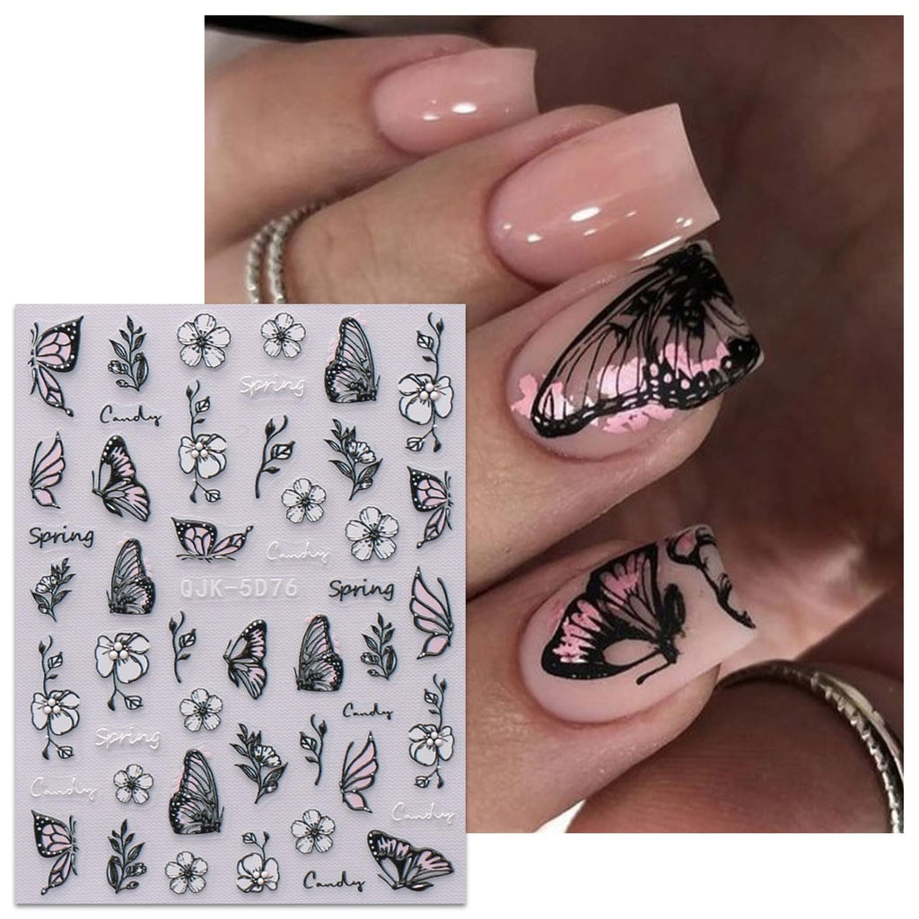 Spring Flower Nail Art Stickers Set - 6 Sheets Self-Adhesive 3D Embossed Decals