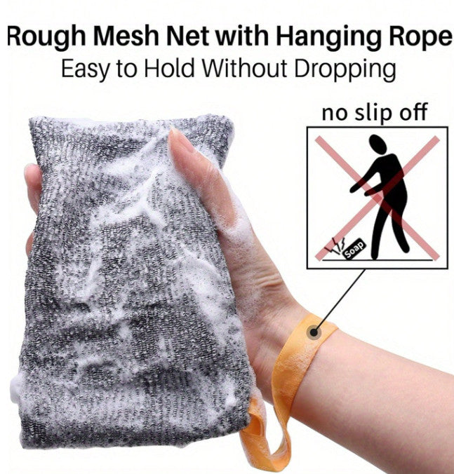 Exfoliating Mesh Soap Saver Bags Set of 2 with Hanging Cord