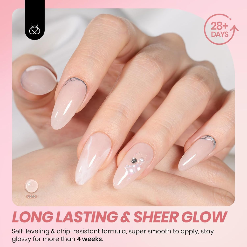 Gel Nail Polish Set - 6 Sheer Milky Pink Nude Jelly Colors for Long-Lasting Manicure