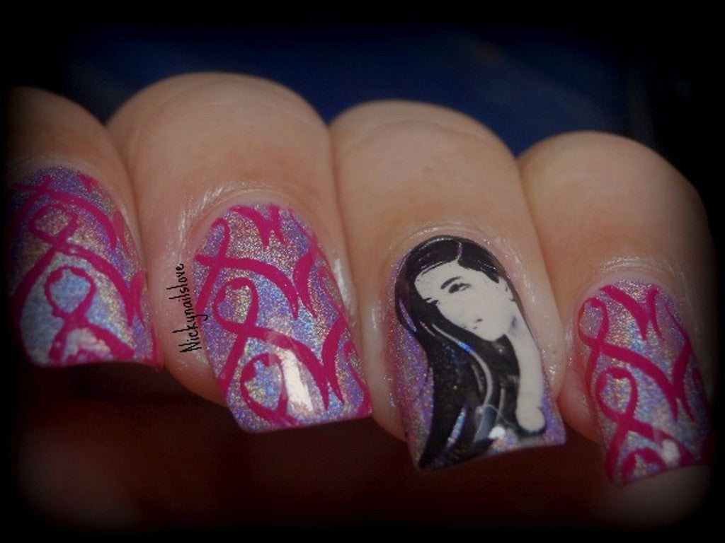 Nail Art Stamping Plate Breast Cancer Support Ribbon Design for Manicure