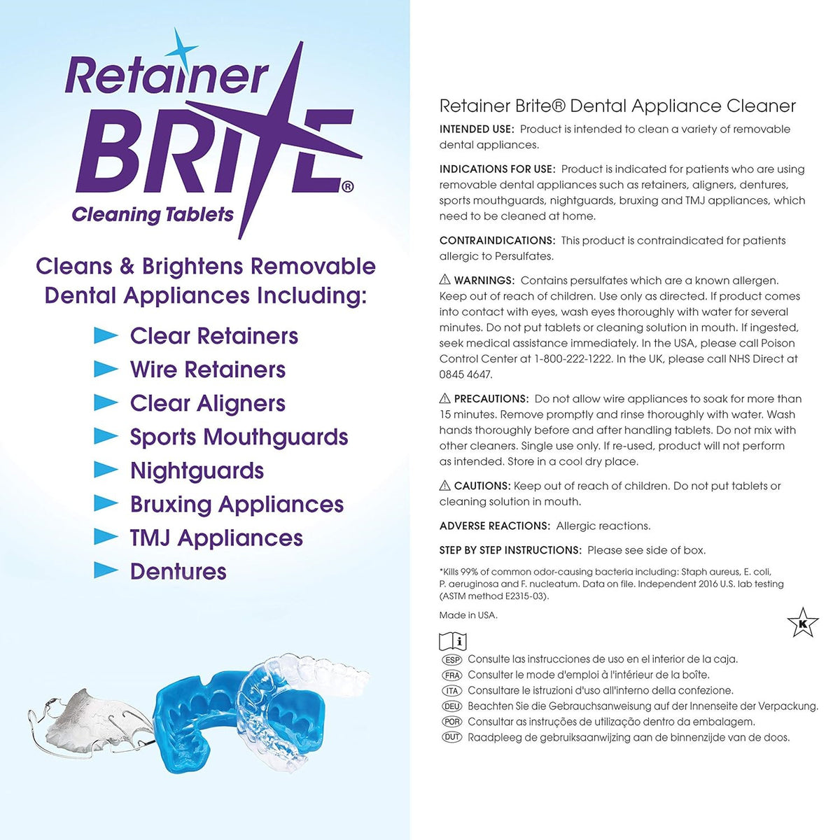 Retainer Brite 6-Month Supply Dental Retainer Cleaner - 2 Boxes, 192 Tablets