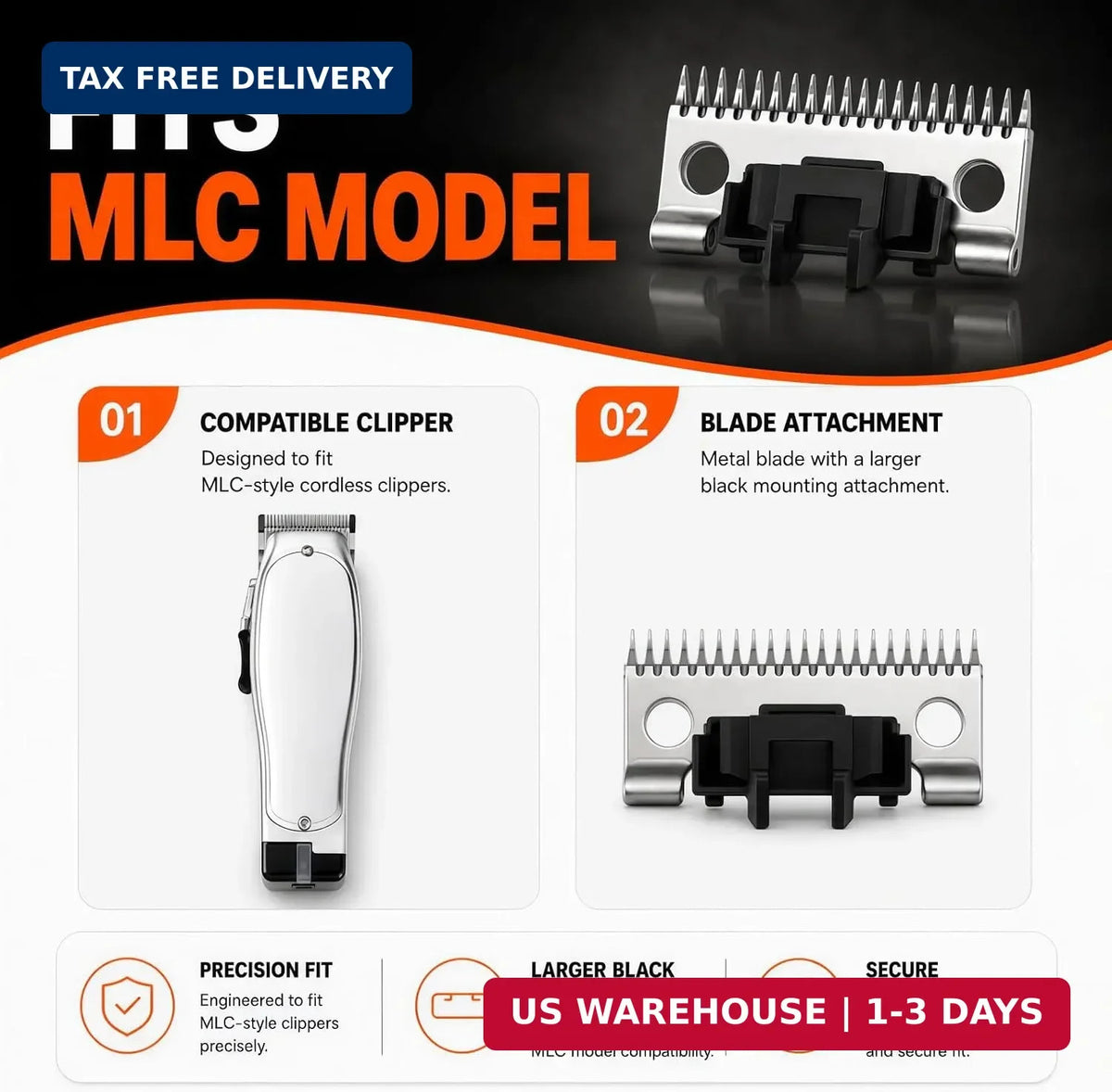 Clipper Replacement Blades for Andis Master Cordless MLC Model - Stainless Steel