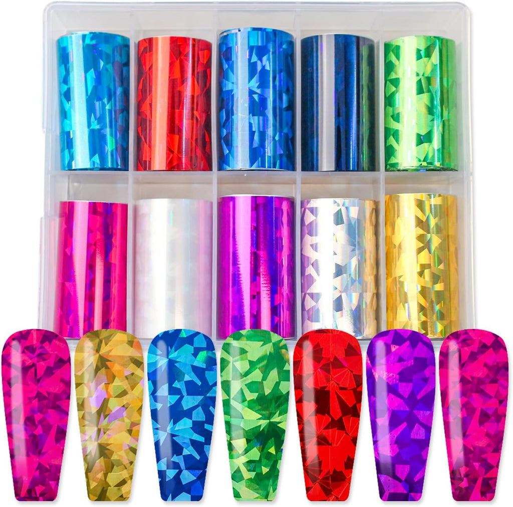 Iridescent Nail Foil Sheets - Holographic Transfer for Nail Art, 10 Rolls