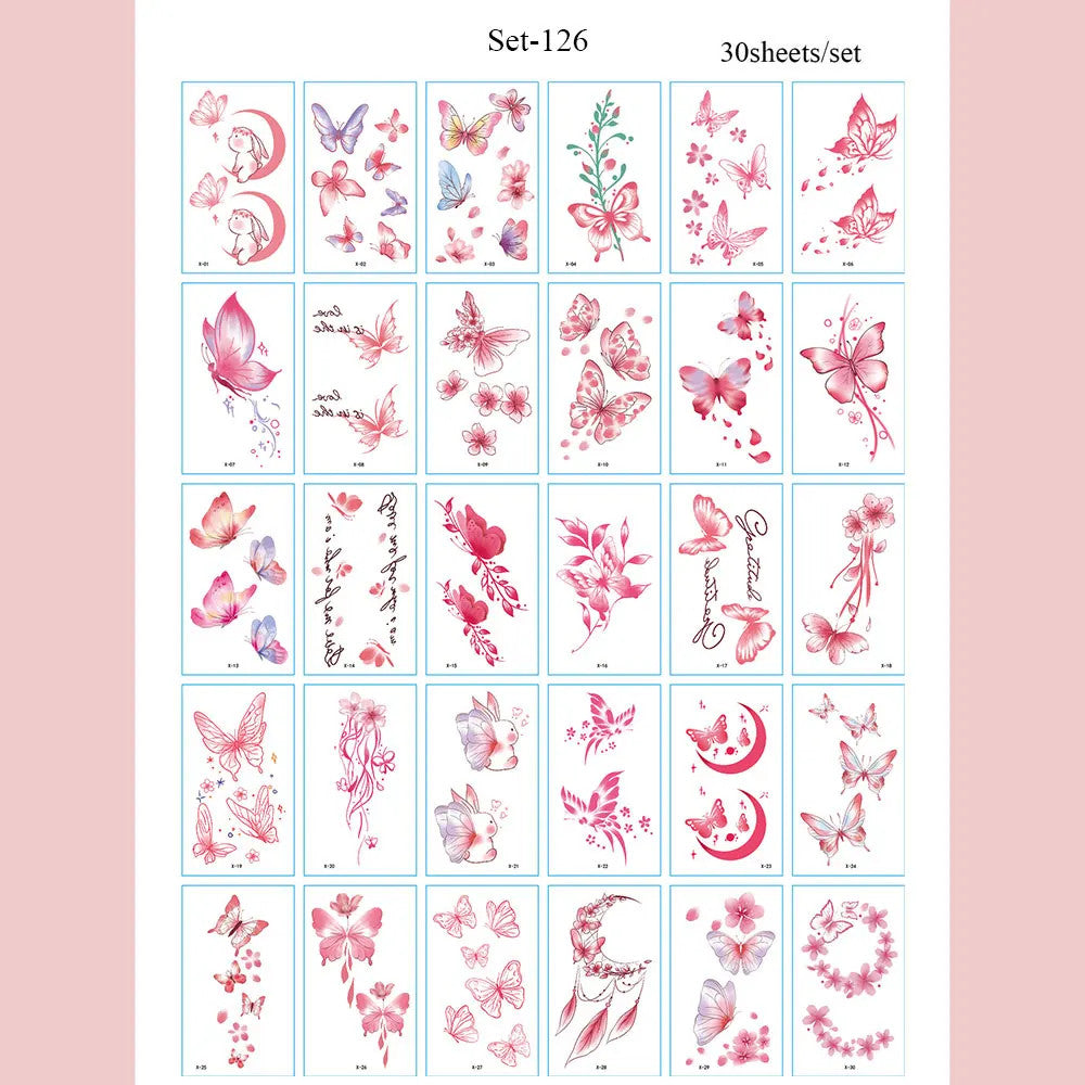 Waterproof Temporary Tattoos Set – Butterfly, Rose & Feather Stickers (Disposable)