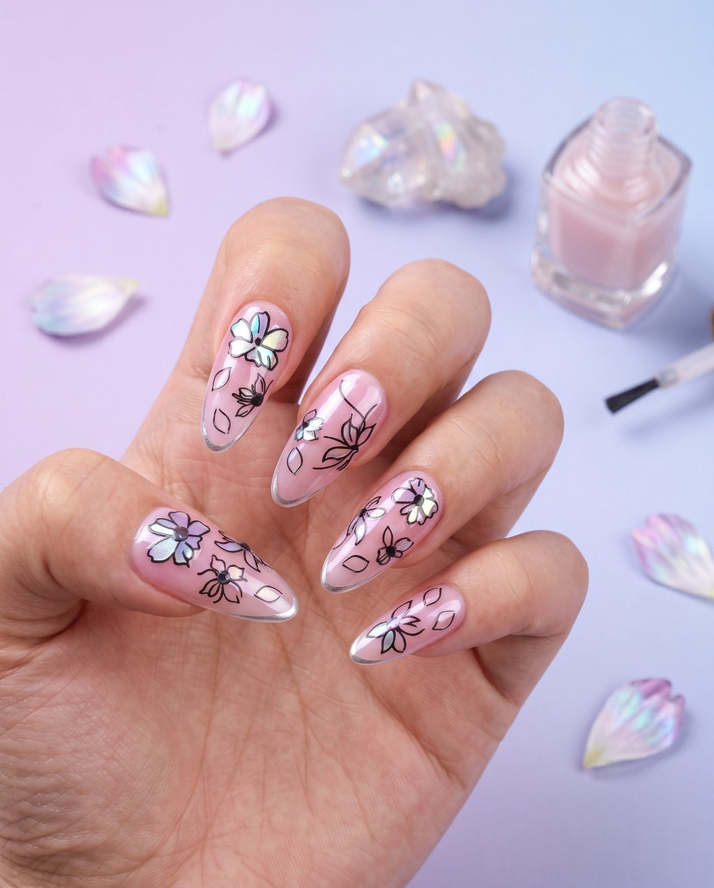 5D Flower Nail Decals Nail Art Stickers for Manicure