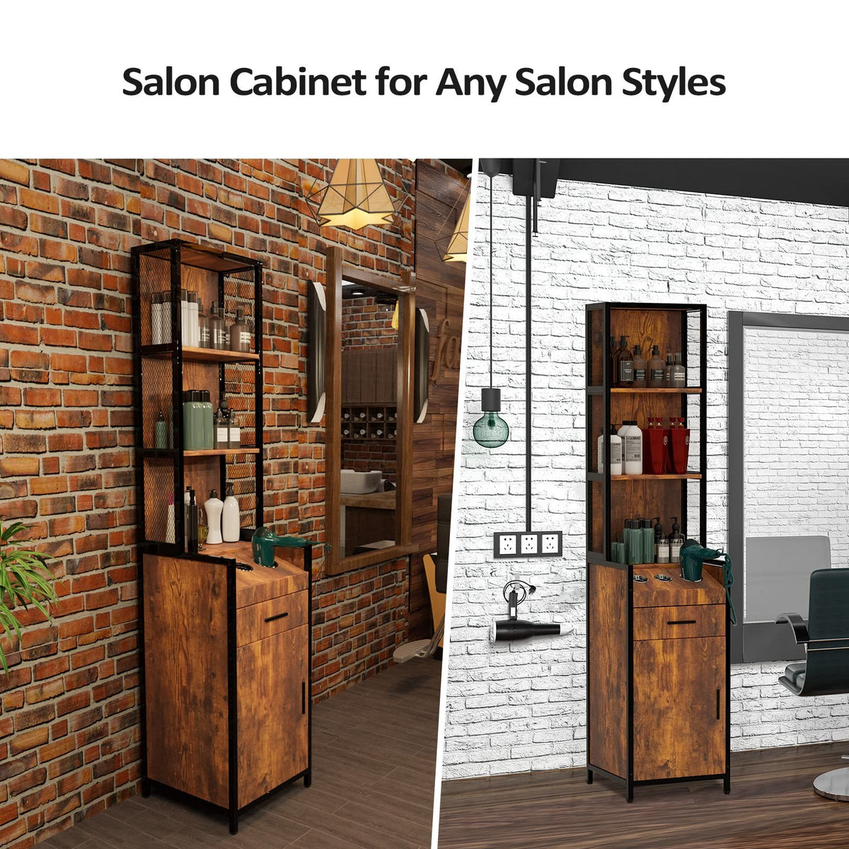 Salon Storage Station with 3 Tier Shelf and Tool Holders for Mobile Stylist
