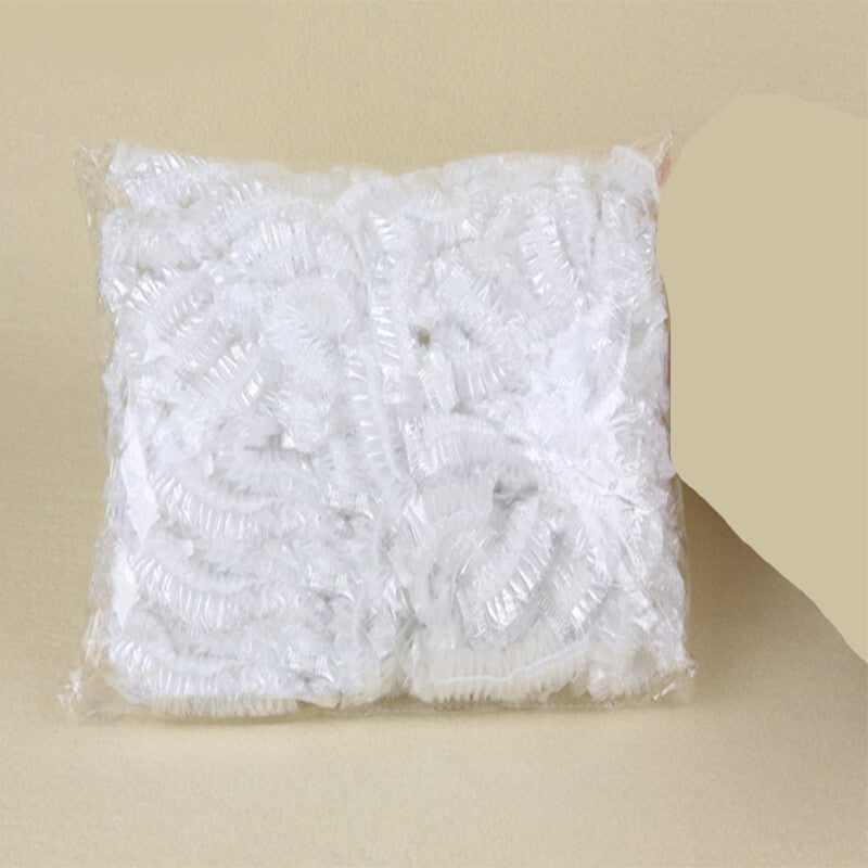 Disposable Shower Caps 100 Pack White Elastic Hair Cover for Bath & Salon