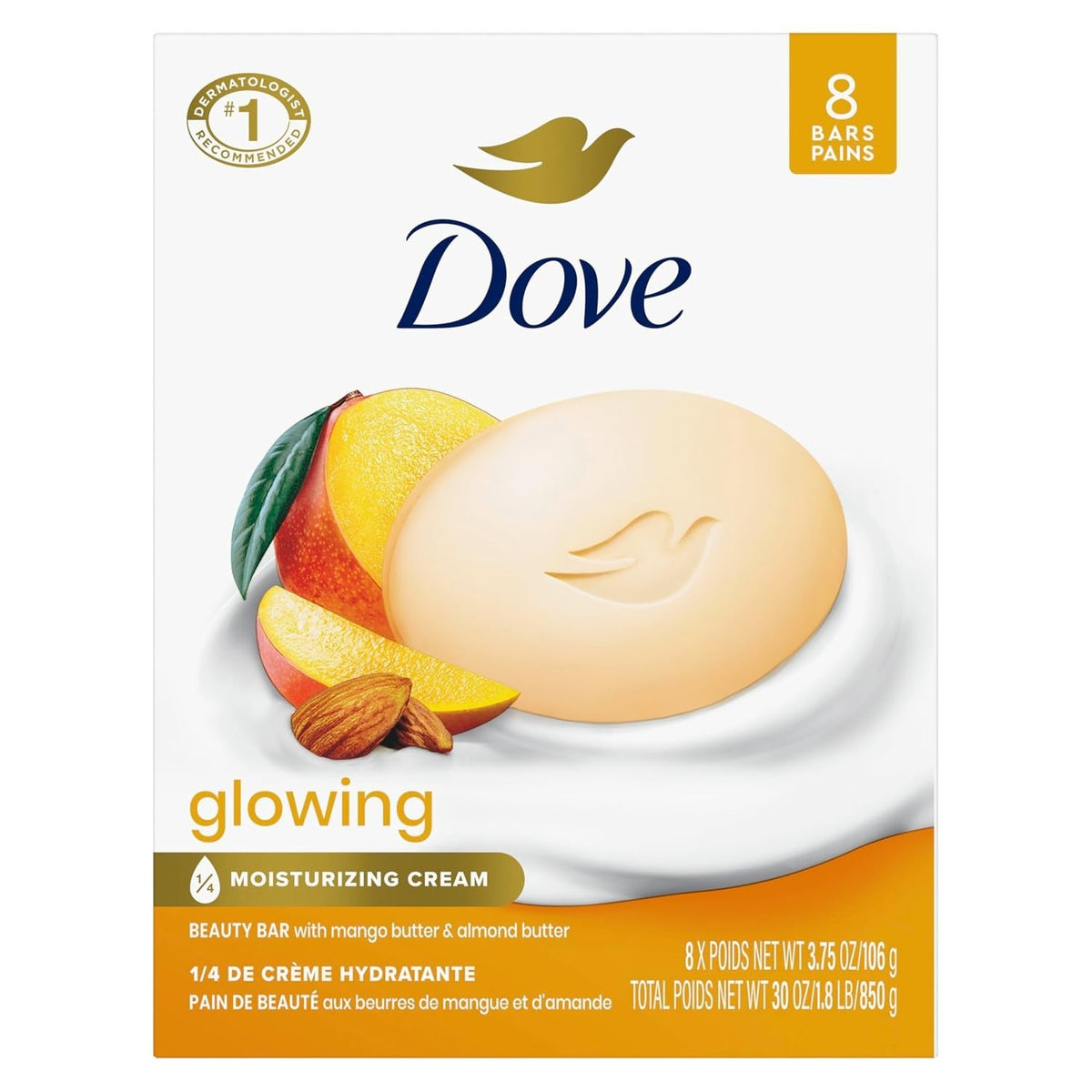 Dove Beauty Bar Soap 8 Count - Gentle Cleansing & Skin Care