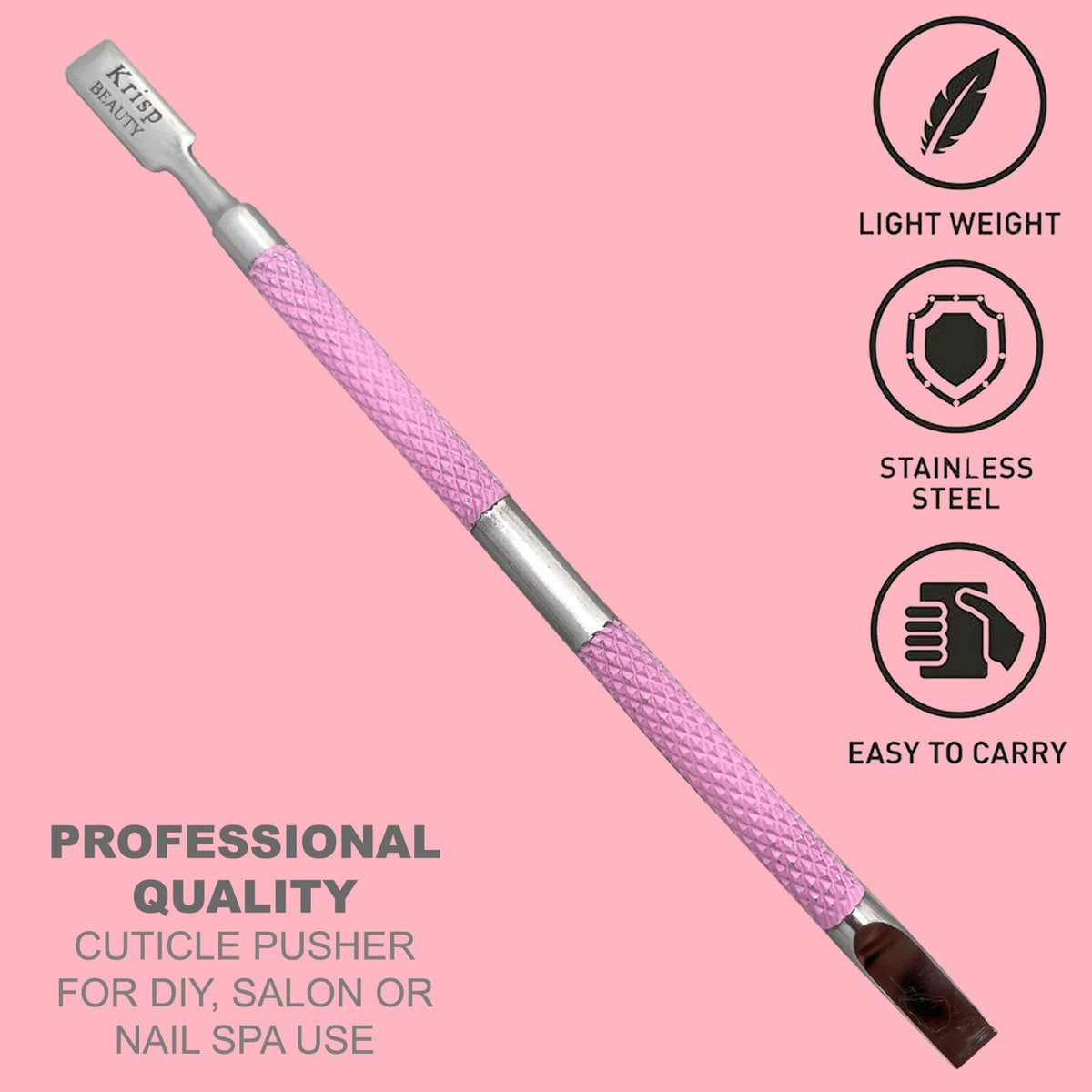 Stainless Steel Dual-Sided Cuticle Pusher Nail Tool for Manicure & Pedicure