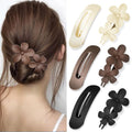 Flat & Flower Hair Clips Set - 6 Pack, Strong Hold Claw & Non-Slip Styles