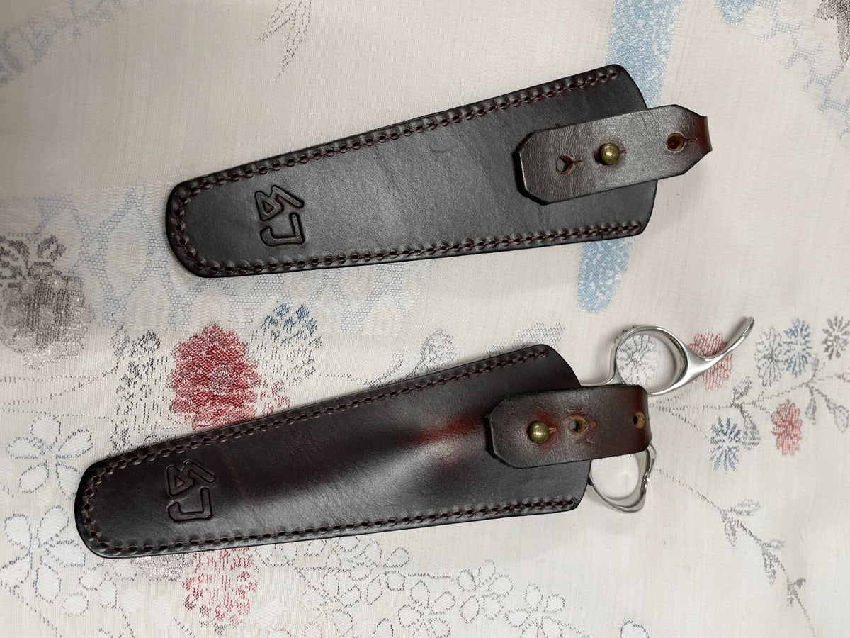 Genuine Leather Dark Brown Hair Scissors Case with Adjustable Strap