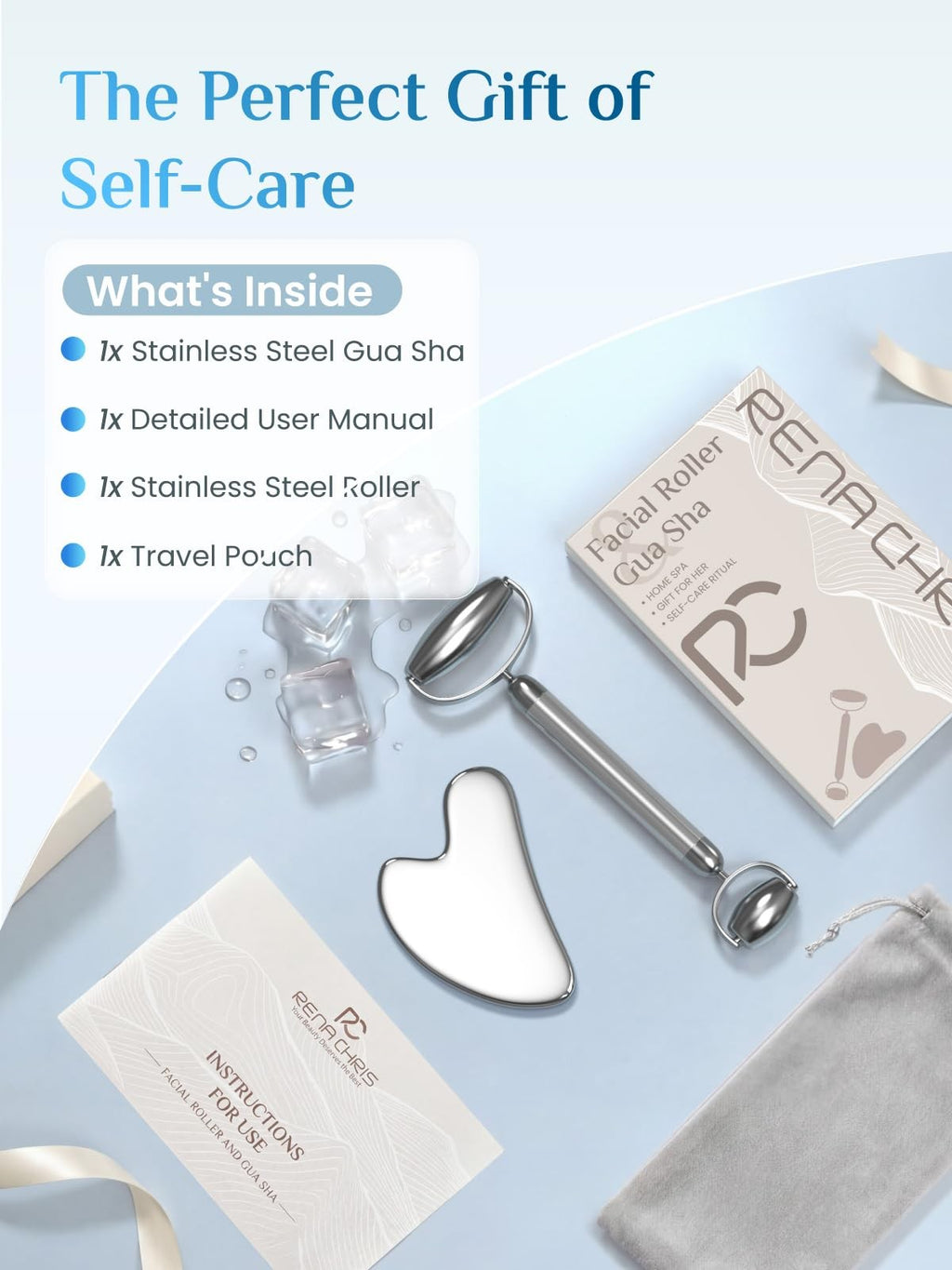 Stainless Steel Gua Sha and Facial Roller Set - Anti-Breakage Face Massage Tools