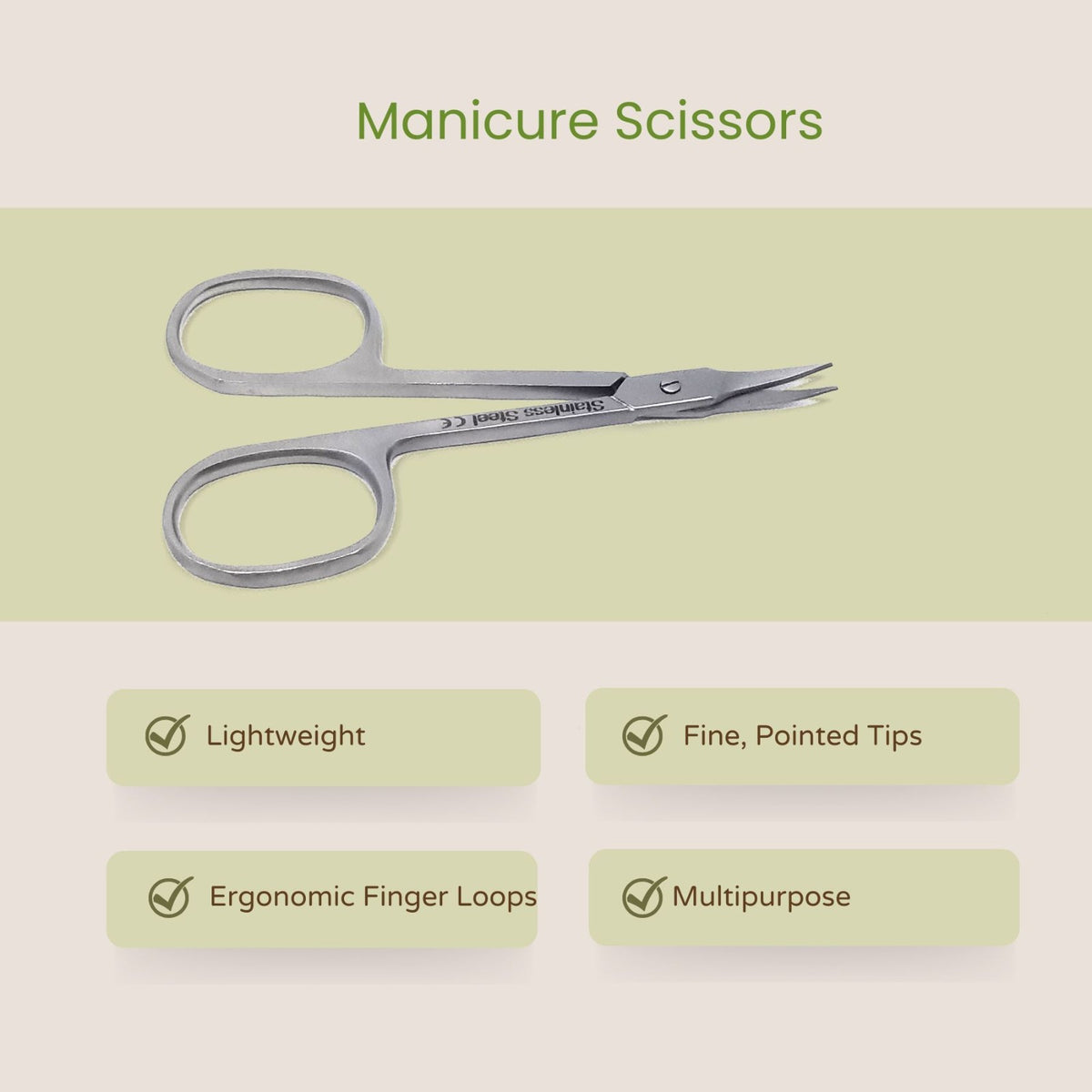 Professional Nail & Cuticle Scissors Set of Three - Manicure Grooming Tools