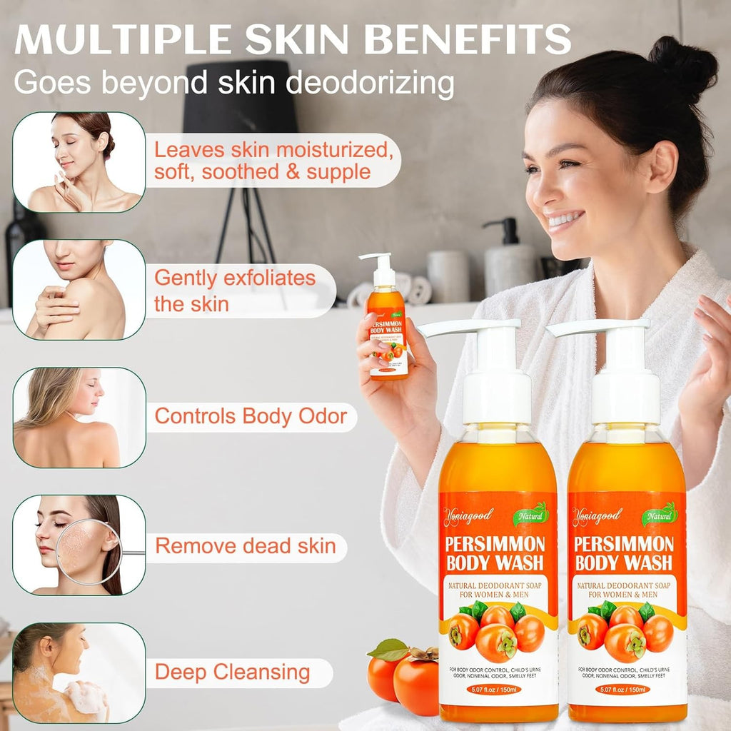 Persimmon Body Wash for Odor Control - Natural Soap for Men & Women