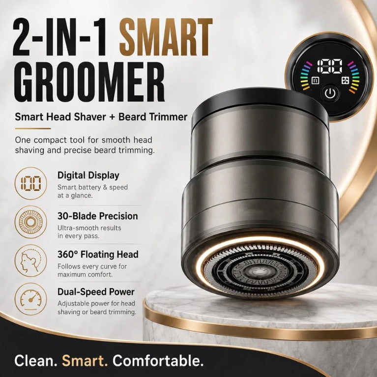 2-in-1 Electric Bald Head Shaver & Beard Trimmer - Rechargeable & Washable