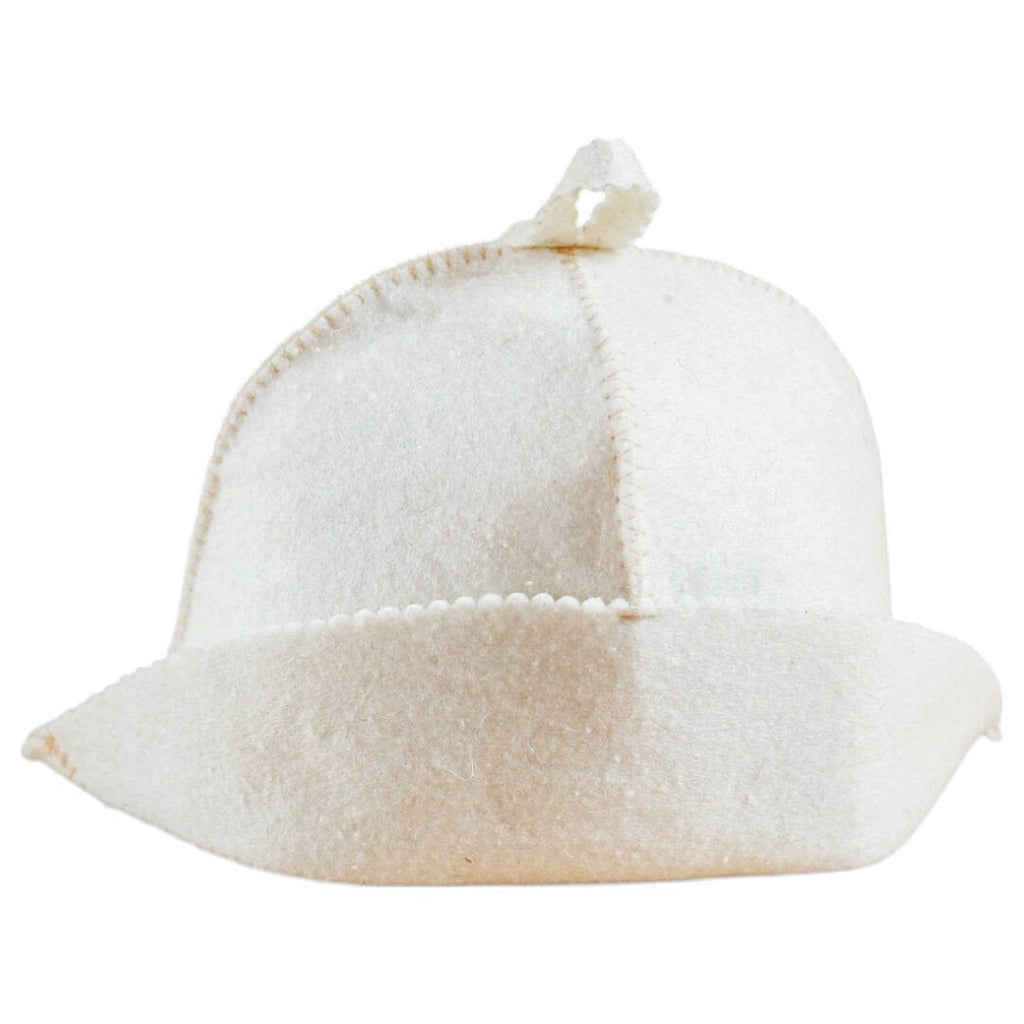 White Sauna Hat Wool Blend Head Cover - Natural, Unisex, Made in Russia