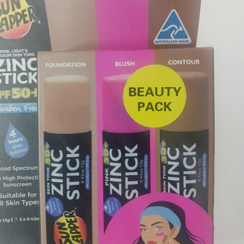 SPF 50+ Tinted Zinc Oxide Sunscreen Stick 3-Pack - Light, Dark, Pink