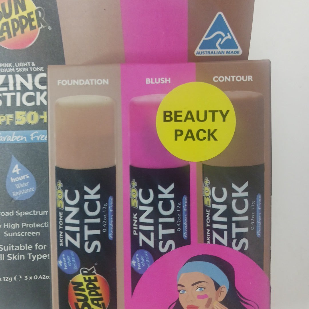SPF 50+ Tinted Zinc Oxide Sunscreen Stick 3-Pack - Light, Dark, Pink