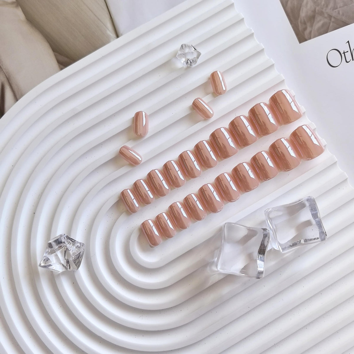 Short Nude Press On Nails with Chrome Finish - Pack of 24, Square Peach