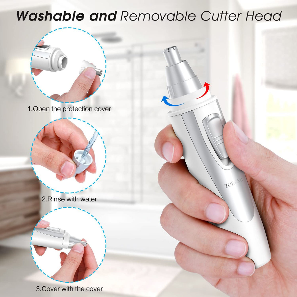 Waterproof Ear Nose & Eyebrow Hair Trimmer - Painless Facial Grooming Device