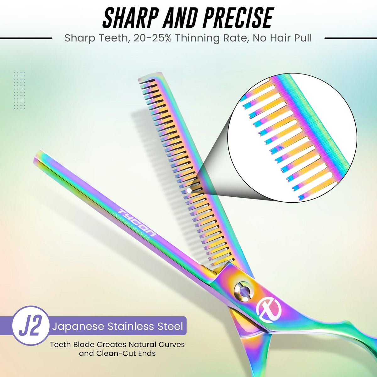 Hair Thinning Shears 6.5 Inch with Sharp 2.7 Inch Blade Rainbow Color for Hair Cutting