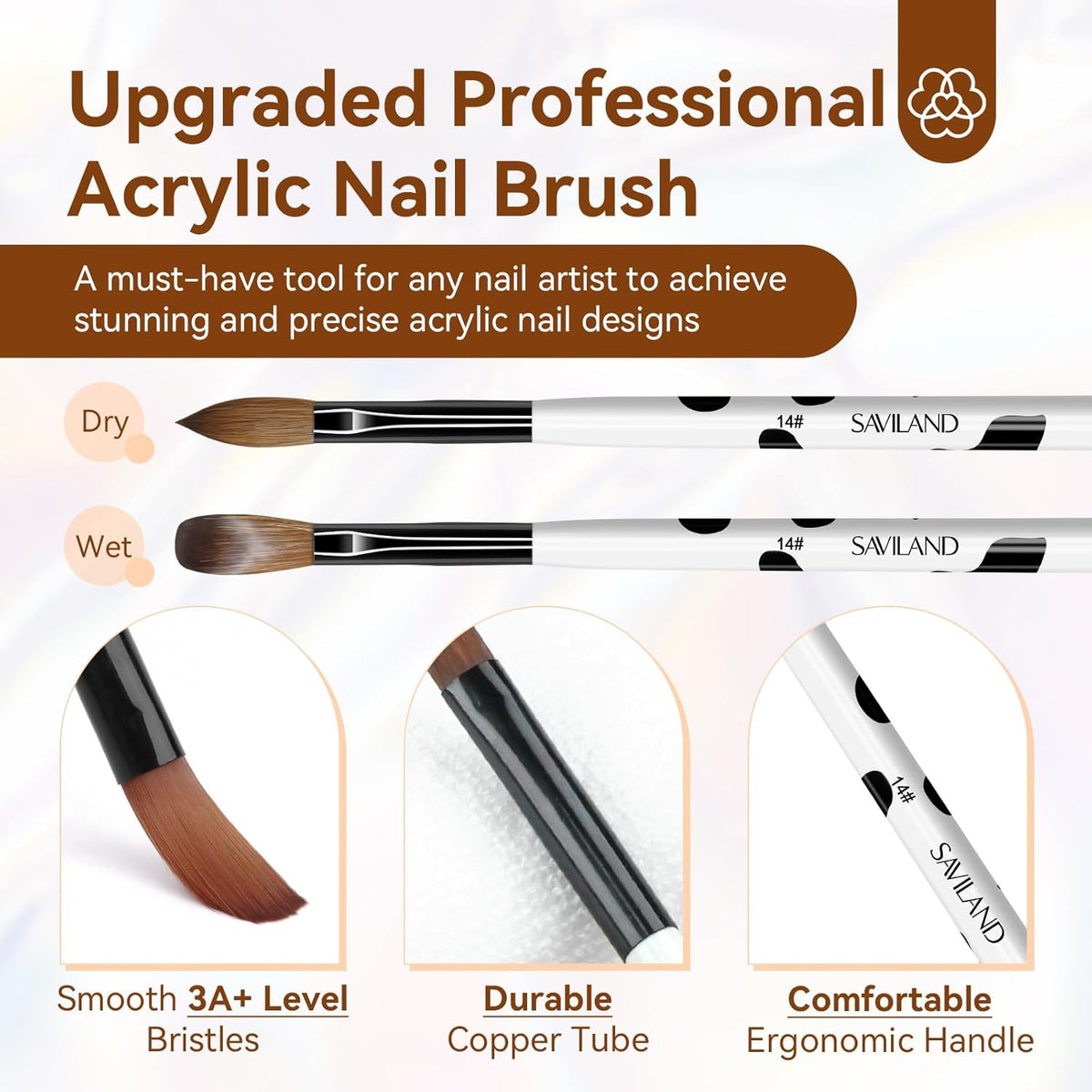 Professional Acrylic Nail Brush Set - Kolinsky Hair, 3 Sizes 8/10/14 for Nail Art & Extensions