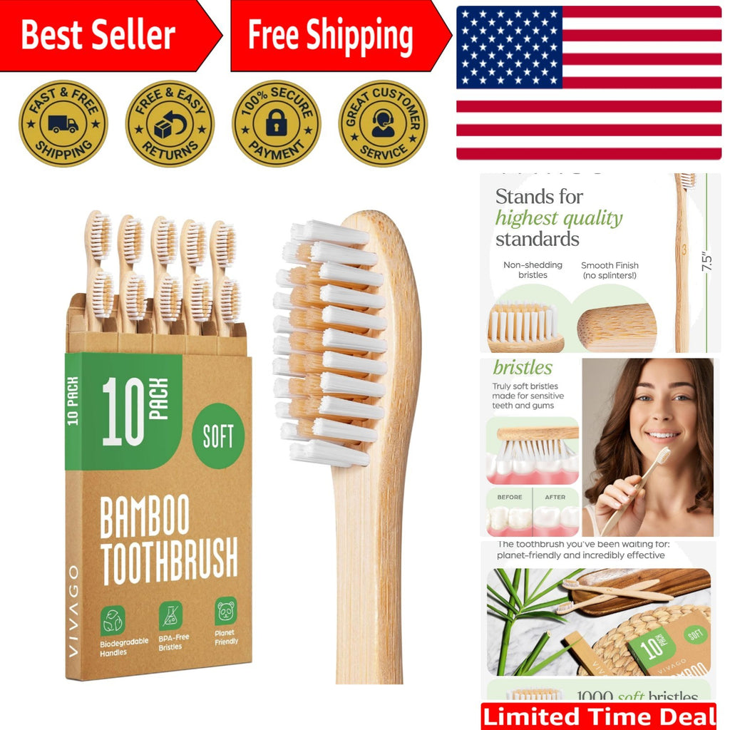 Eco-Friendly Bamboo Toothbrush Set - Soft Bristles for Family Oral Care