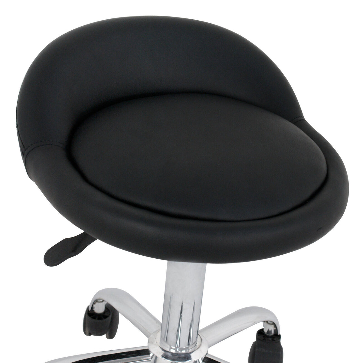 Adjustable Salon Stool with Backrest and Swivel Castors - Black