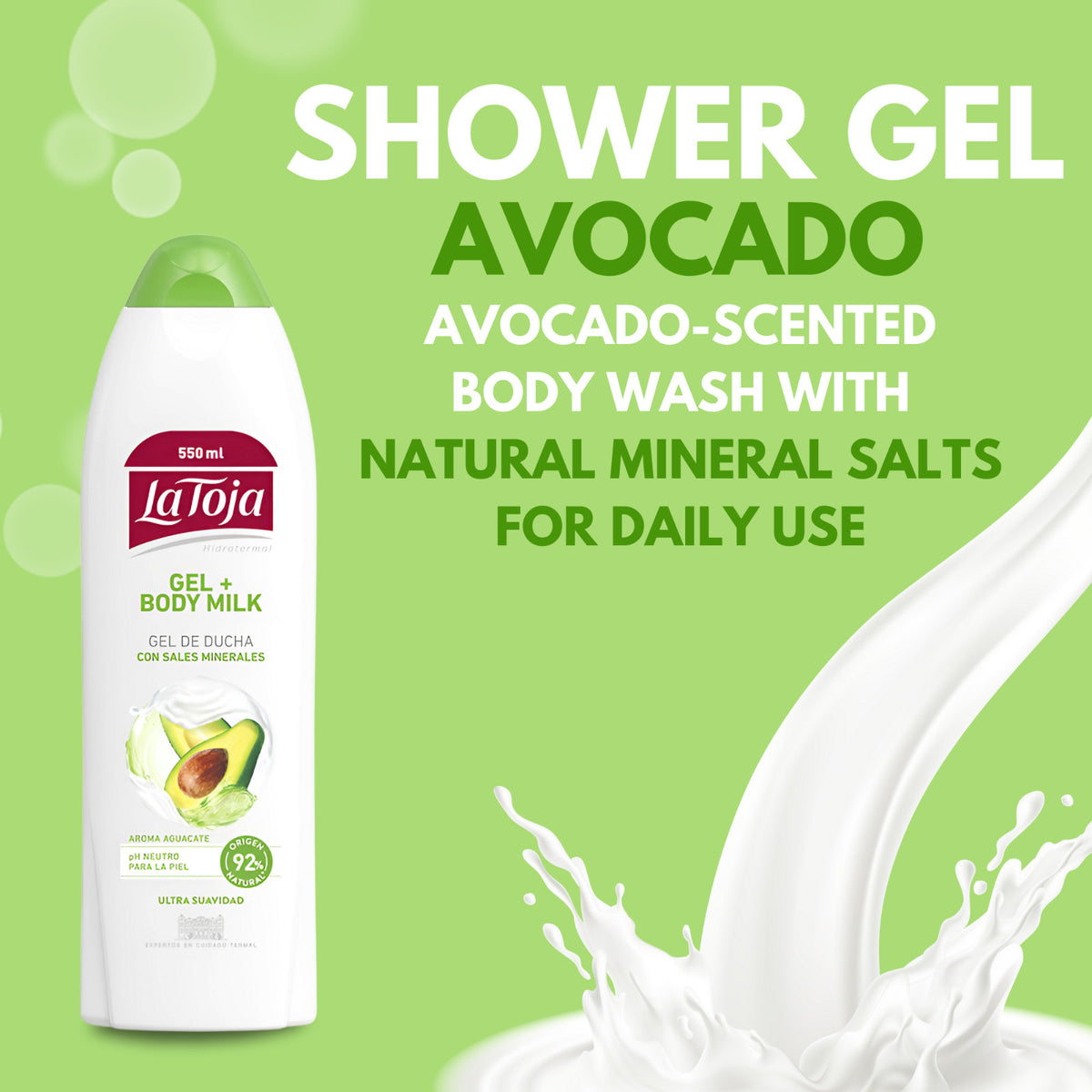 Mineral Salts Shower Gel with Avocado Scent - 18.6 fl oz, 6-Pack