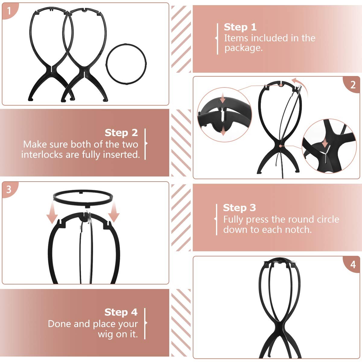 Travel Foldable Wig Holder Stand for Short Wigs - Portable & Durable