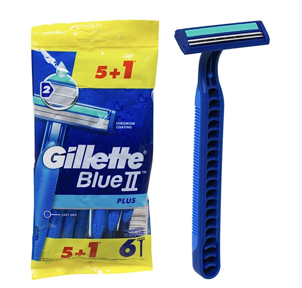 Gillette Blue II Plus Razor Pack of 6 with Easy Grip & Lubrastrip