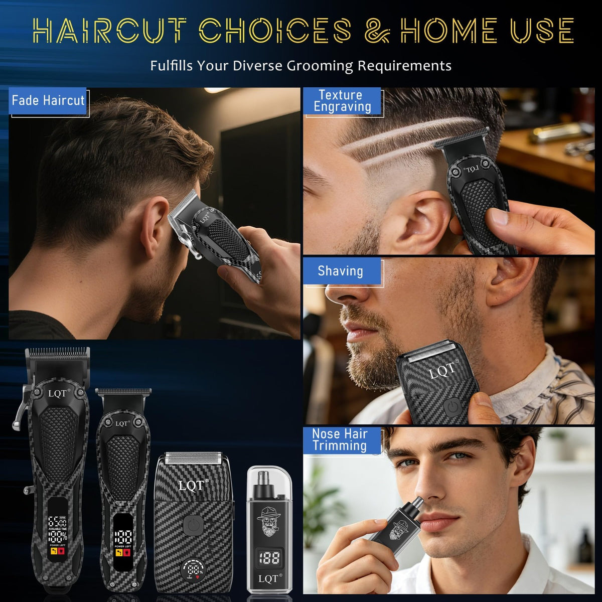 Rechargeable Cordless Hair Clipper & Beard Trimmer Kit with LED Display