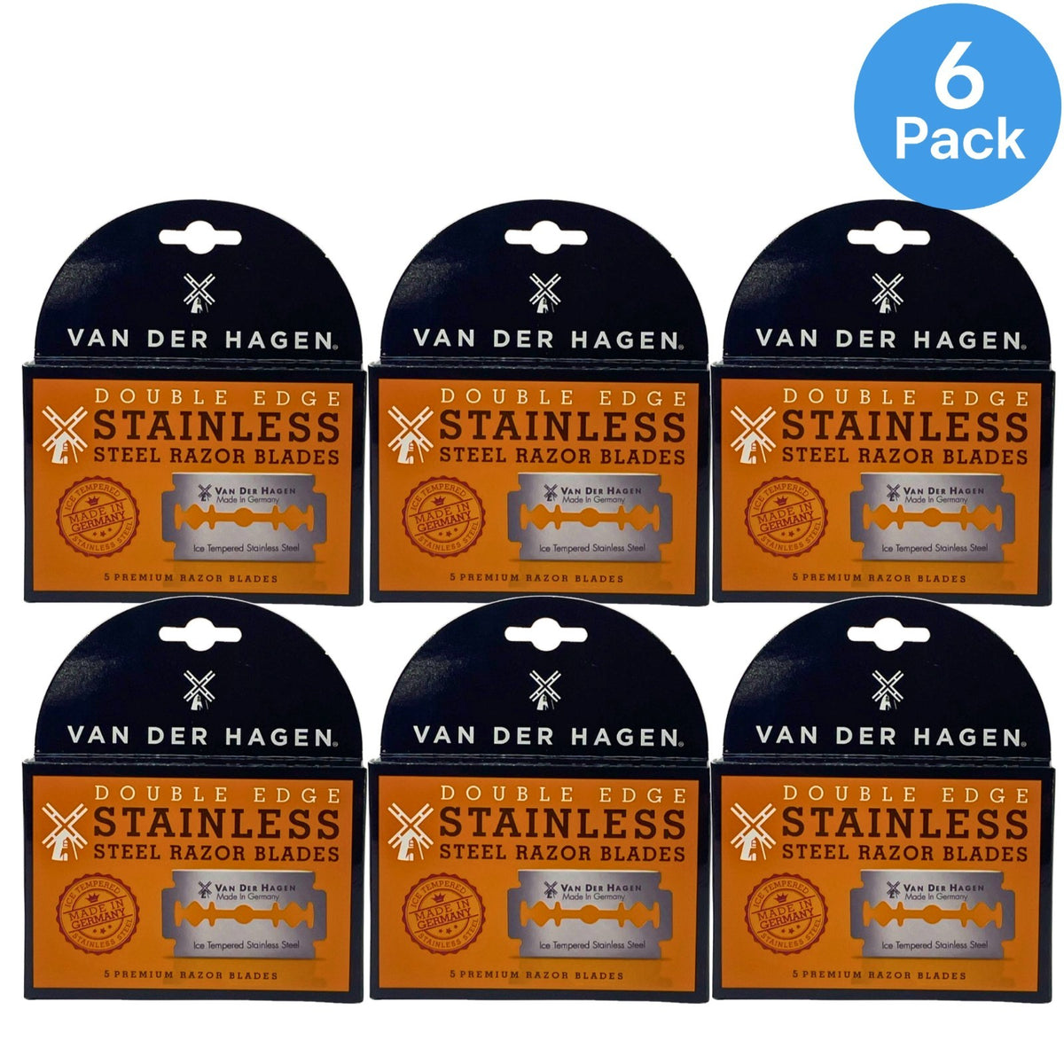 Double Edge Razor Blades 6-Pack - Stainless Steel, German Engineering