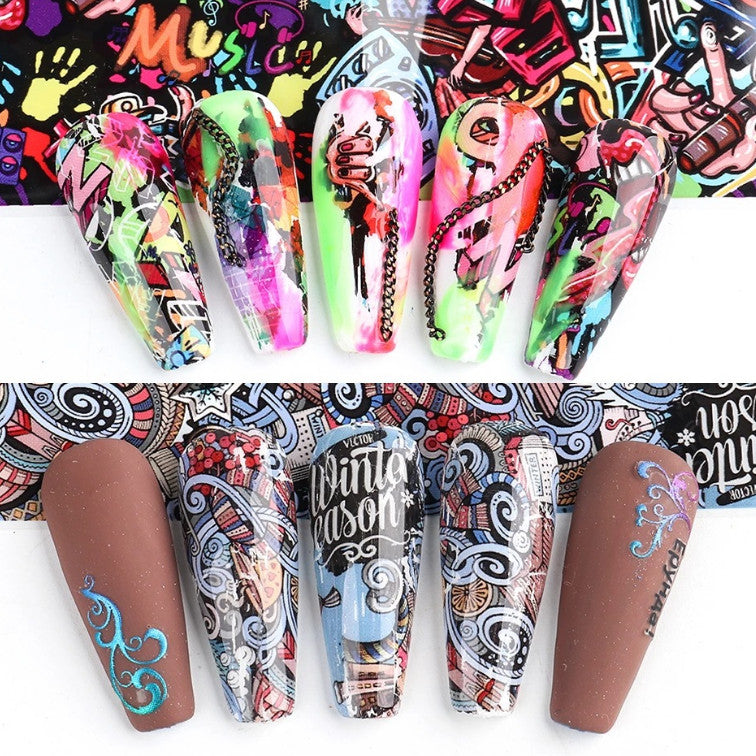 10 Sheets Nail Art Foil Transfer Decals for Manicure DIY - Multiple Designs