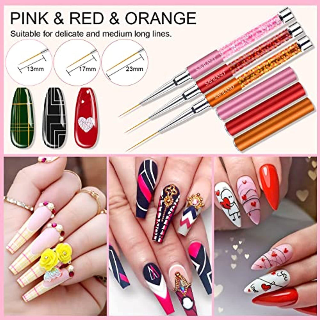 Professional Nail Art Liner Brush Set - 6 Fine Nail Art Brushes for Detailed Designs