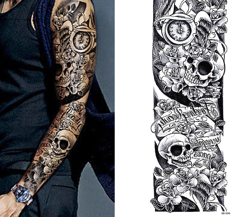 Large Temporary Body Art Arm Tattoo Sleeve 5Pcs Waterproof, 48x17 cm
