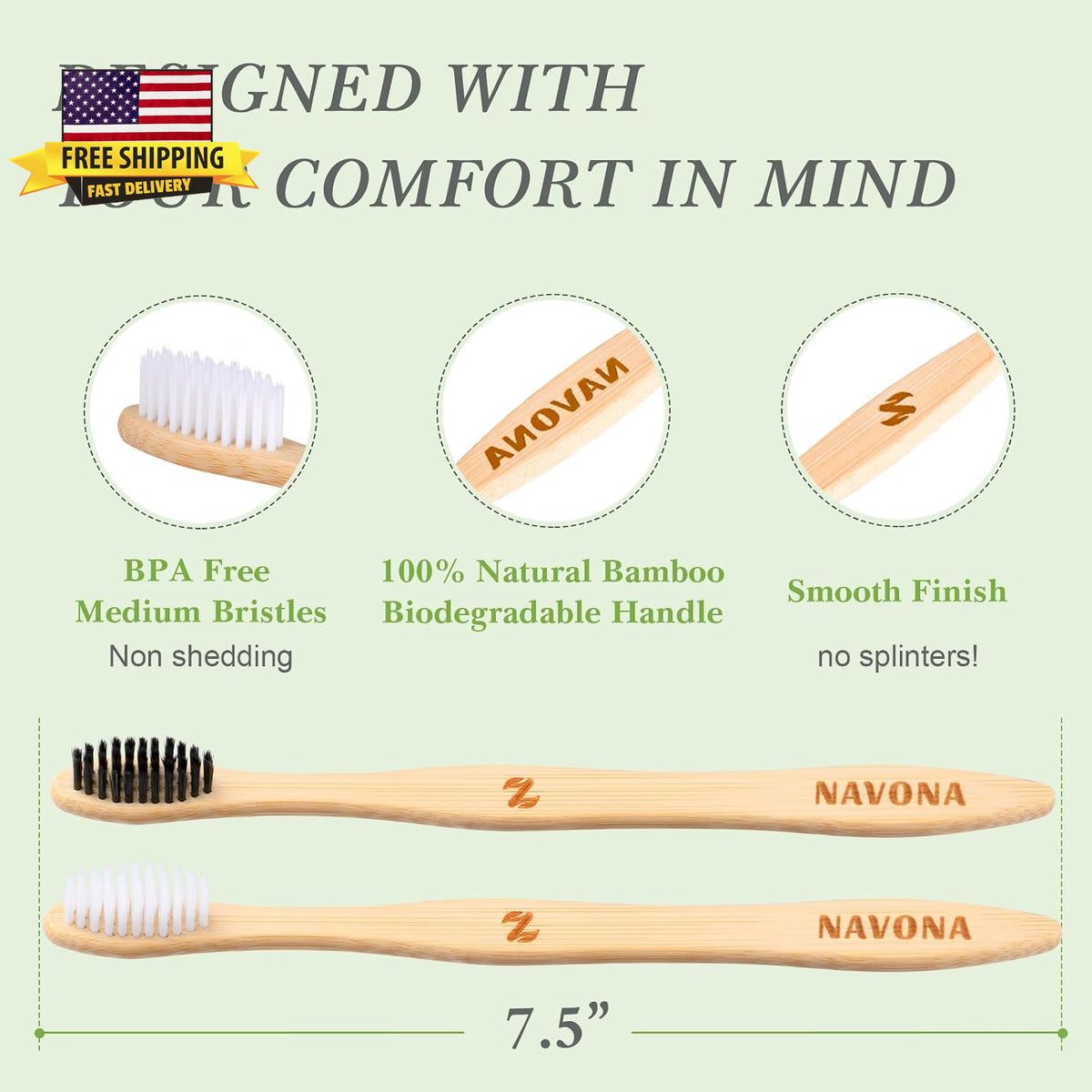 10 Pack Bamboo Toothbrushes - Eco-Friendly Wooden Reusable Oral Care Set