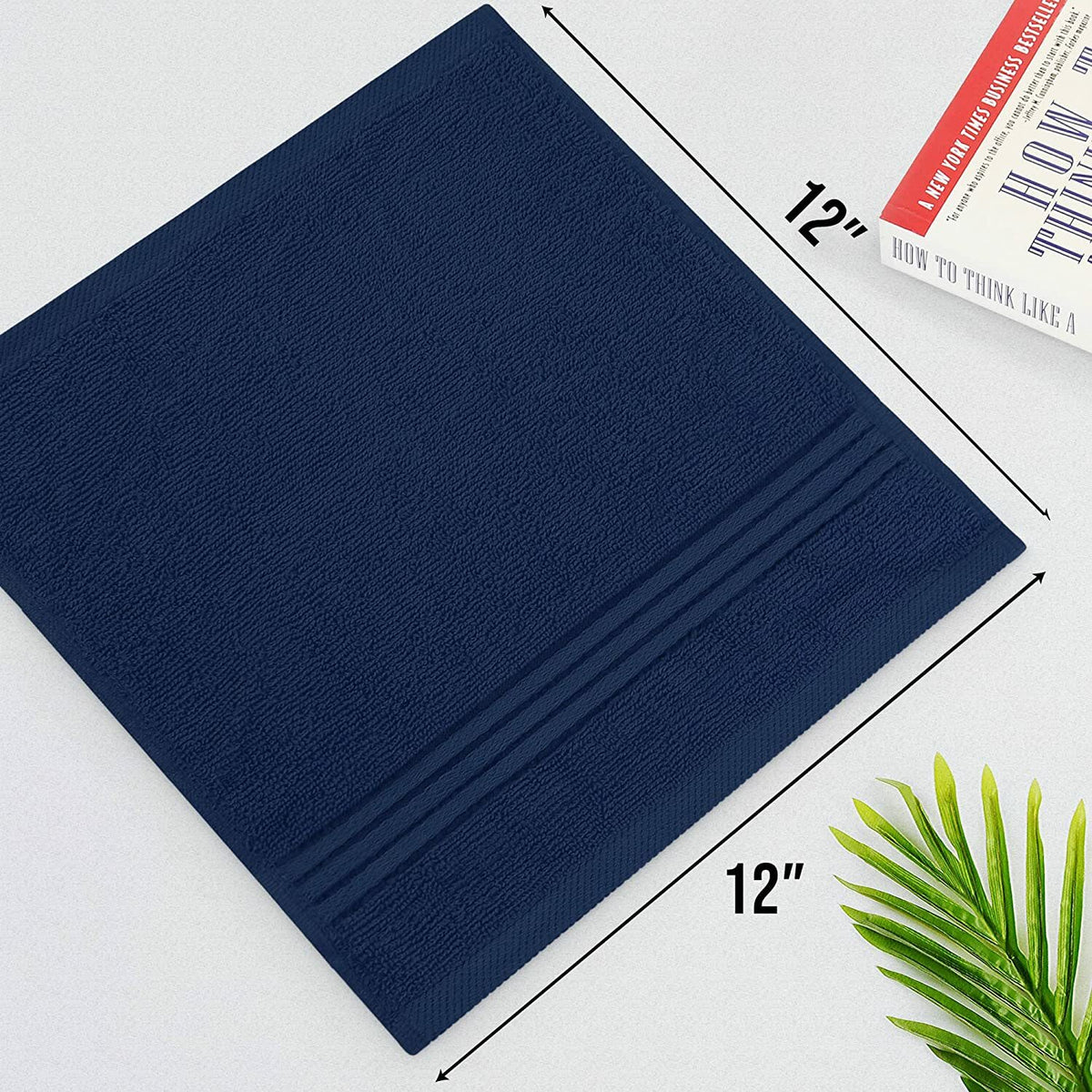 Premium Cotton Washcloth Towels Set - Absorbent 12x12 Inches, Pack of 12