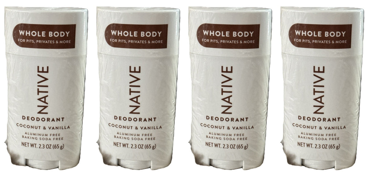 Native Coconut Vanilla Aluminum Free Deodorant Bundle - 4 Pack, 2.3 oz Each